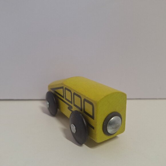 Vintage 1990s IKEA 3" Wooden Magnetic Yellow Toy Bus Train Car - Picture 4 of 6